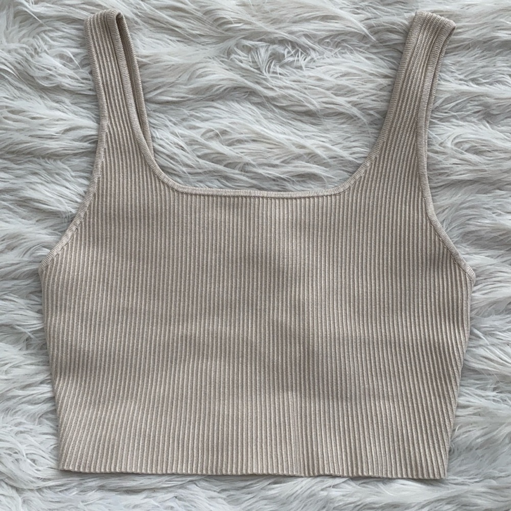 House of Harlow 1960 | Cream Sculpt Cropped Tank Top